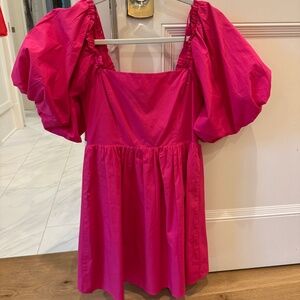 hot pink short dress with puffy sleeves size XS